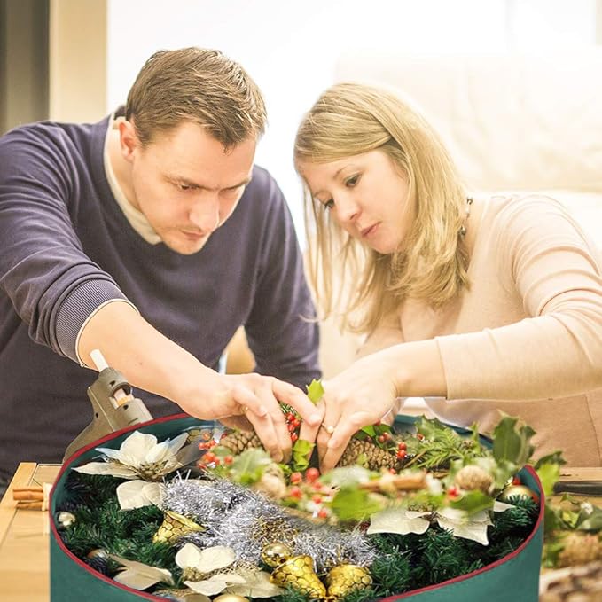 Primode Christmas Wreath Storage Bag 30" - 2 Pack Artificial Wreath Container - Garland Holiday Xmas Wreaths Holder - Sturdy Handles - Card Slot Zipper Strong 420D Oxford (30 Inch, Green)
