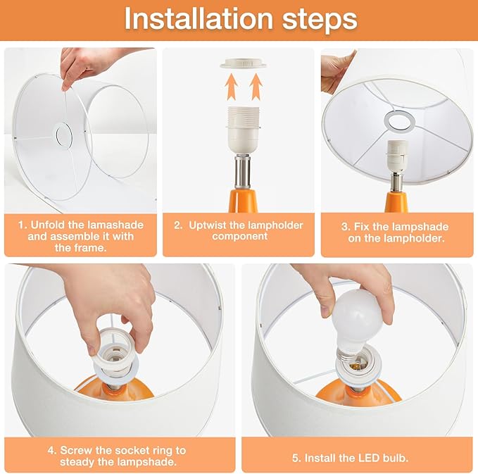 GyroVu 18" Table Lamp Set of 2, Ceramic Lamp Classic Beside Lamps Nightstand Lamp Modern Table Lamp for Living Room, Bedroom & Office Rocker Swtich Orange-LED Bulbs Included