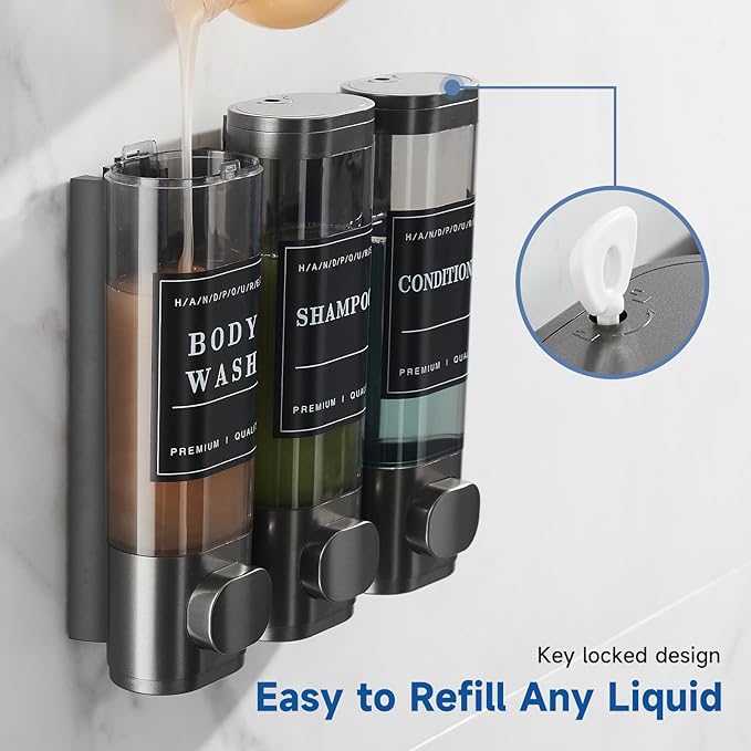 Shower Soap Dispenser Wall Mounted No Drill Shampoo Dispenser for Shower Wall Shampoo and Conditioner Dispenser Bathroom Hotel 3 * 300ml Gungray