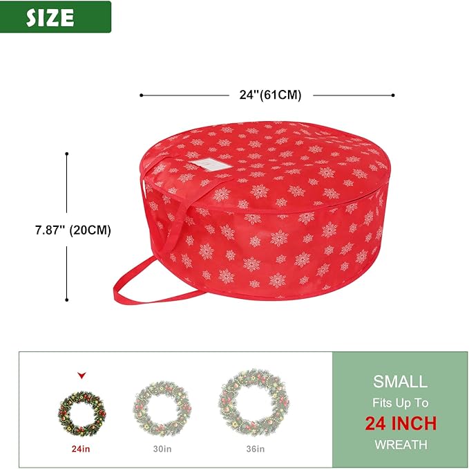 Christmas Wreath Storage Container - 24 Inch Wreath Storage Bag -Durable Handles - Holiday and Seasonal Christmas Storage Bag - 1 pack