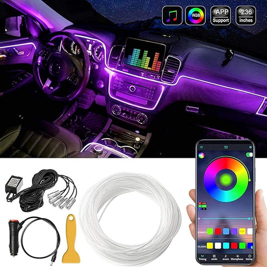 MAODANER Car LED Interior Strip Light, 16 Million Colors 5 in 1 with 236 inches Fiber Optic, Multicolor RGB Sound Active Automobile Atmosphere Ambient Lighting Kit - Wireless Bluetooth APP Control