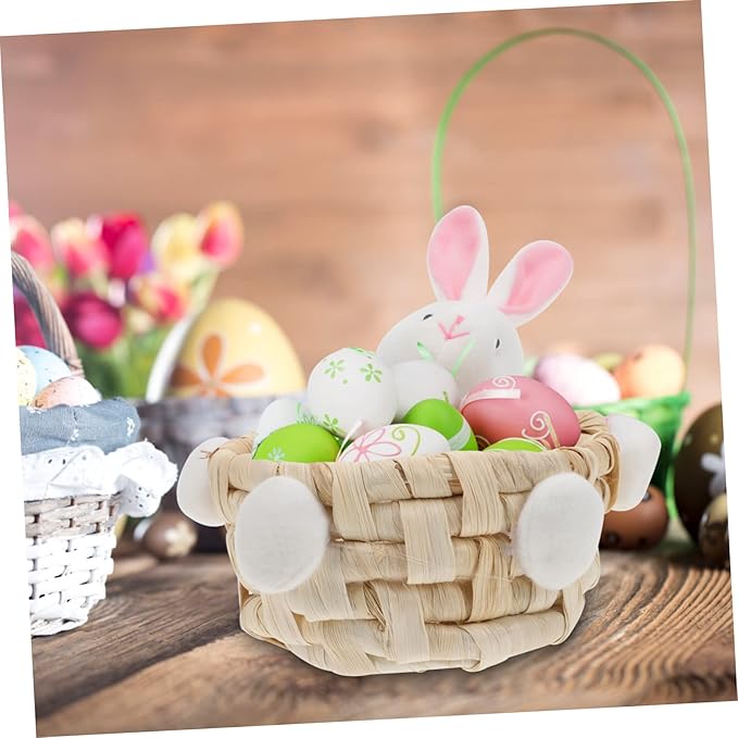 STOBAZA Lovely Bunny Storage Basket Color Easter Ornament for Home Decor Woven Design for Party Props and Egg Storage Adds Festive Charm to Any