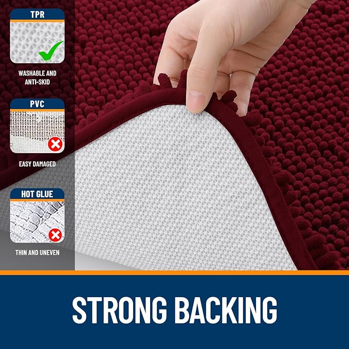 OLANLY Bathroom Runner Rugs 44x24, Soft Absorbent Chenille Bath Rugs, Rubber Backing Quick Dry, Machine Washable Long Bath Mats for Bathroom Floor, Tub and Shower, Home Decor Accessories, Burgundy