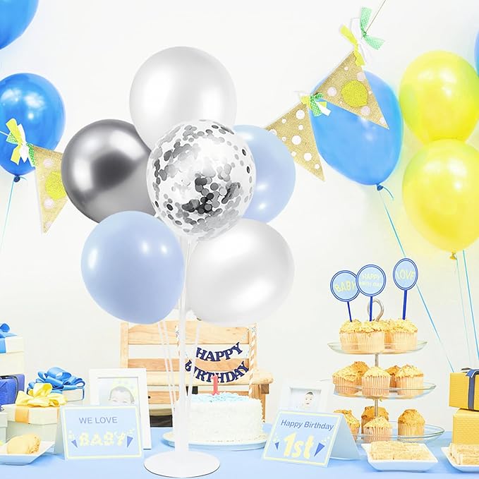 ZJDHPTY Baby Blue and Silver Balloon Stand Centerpiece Table Decorations for Baby Shower Wedding Engagement Bridal Shower Anniversary Birthday Party Decorations(Baby blue silver set4)