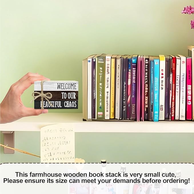 Ycyfckdr Decorative Wood Book Stack for Home, Welcome to Our Beautiful Chaos, Rustic Table and Living Room Bookshelf Farmhouse Decor (L66)