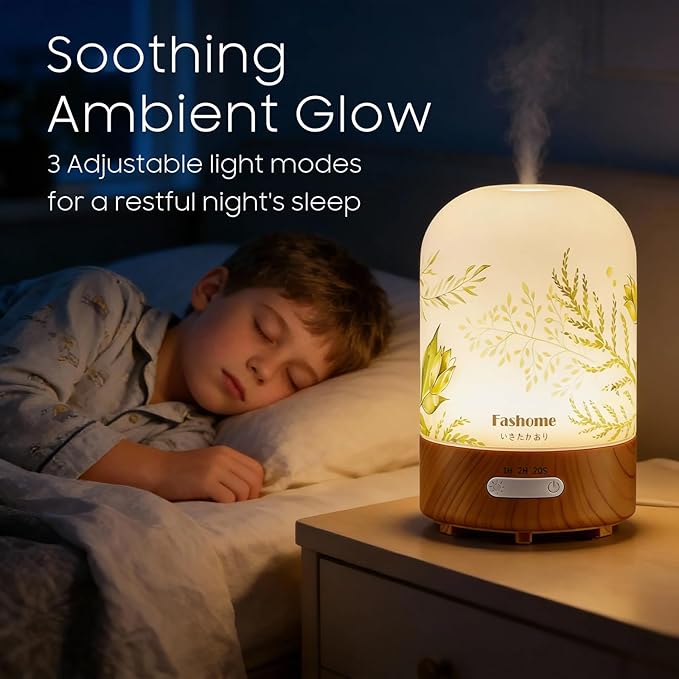 Essential Oil Diffuser, Hand Blown Glass Aromatherapy Diffuser, Ultrasonic Cool Mist Scent Aroma Humidifier, Diffuser Oil Machine Whisper Quiet with Auto Shut-Off for Home Bedroom Office(<25dB)