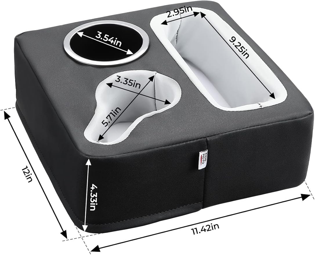 KEMIMOTO Couch Cup Holder Couch Tray Sofa Cup Holder PU Leather Anti-Slip & Spill-Proof Bed Caddy Organizer Sofa Tray for Drinks, Snacks, Remotes, Cell Phones
