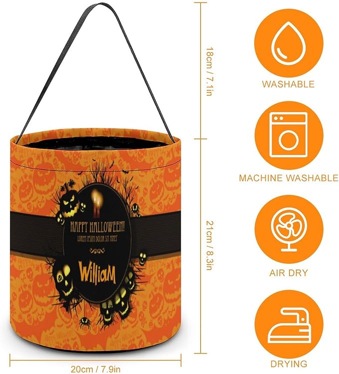 Personalized Halloween Trick or Treat Candy Bag with Name Custom Text Party Tote Bucket Halloween Candy Basket Gift (Bag-5)