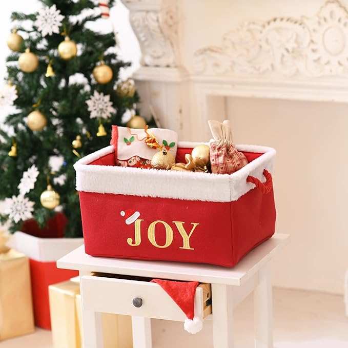 INough Christmas Basket Large Empty Christmas Baskets Red Christmas Gift Baskets with Handles Holiday Storage for Gifts Holiday Christmas Decor for Baby/Kids/Nursery Room