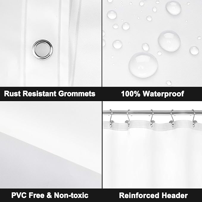 Barossa Design Extra Long Shower Curtain Liner with 6 Magnets - 72" x 84" XL, Waterproof PEVA Shower Liner for Bathroom, PVC Free, Metal Grommets - Frost, 72x84