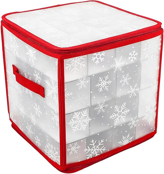 Foldable Ornament Storage Box - 615g Large Capacity Zippered Container, Christmas Ball Storage Bin with Handle, Holiday Decoration Organizer | Under Bed Cabinet Shelf Home Dorm Apartment