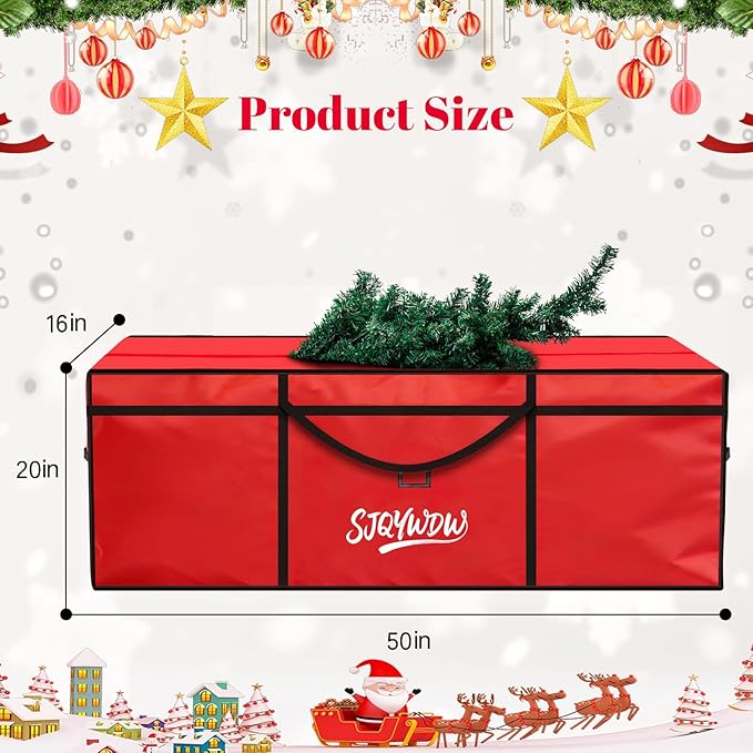 Christmas Tree Storage Bag, 7.5 Ft Christmas Tree Bag, Reusable Heavy Duty 600D Oxford Cloth, Built-in Double Mesh Bags, Double Zippers for Large Artificial Christmas Tree(50×16×20in, Red)