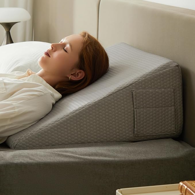Bedluxe Wedge Pillow,8 inch Bed Wedge Pillow for Headboard, Pillow Wedge for Acid Reflux Relief, Sleeping, After Surgery, Snoring, Gerd, Triangle Pillow Wedge - Cooling Memory Foam Top, Grey