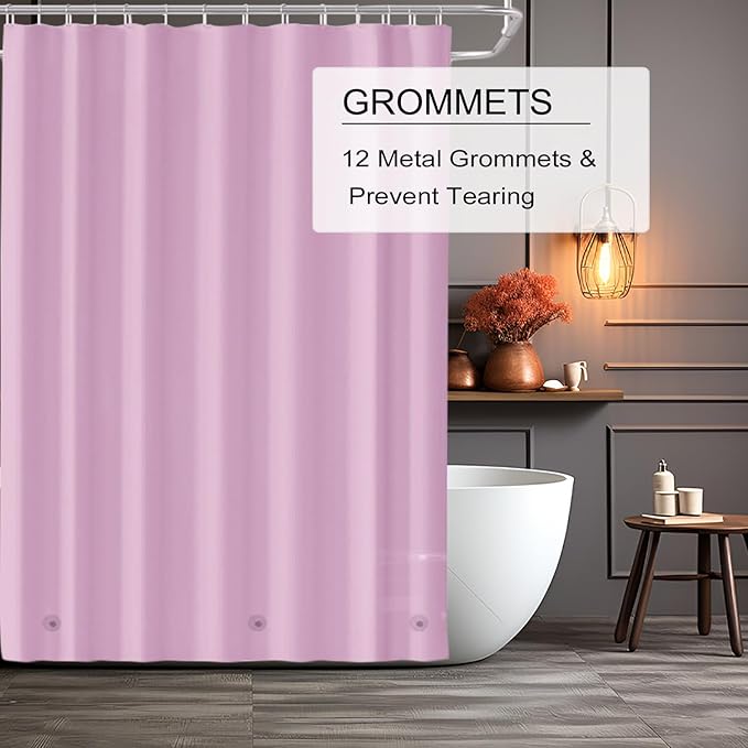 TIKABC Pink Shower Curtain Liner, 4G PEVA Shower Liner, Plastic Peva Waterproof Shower Curtains, 72x72 inch with Grommet Holes 3 Magnetic Weights