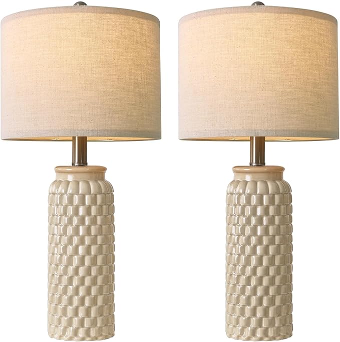 USumkky 24" Modern Ceramic Bedside Lamp Set of 2 for Bedroom Decor Farmhouse Table Lamp for Living Room Office Dorm