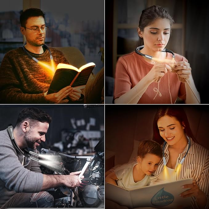 Gritin LED Neck Reading Light,Book Light for Reading in Bed-Eye Caring 3 Colors, Dimmable Brightness, Bendable Arms, 80+Hrs Runtime, Neck Round Design, Lightweight for Crafting, Knitting-Gray