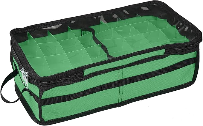 Ornament Storage Box Under Bed 64 Cell Partition 600D Oxford PVC Transparent Window 61x30.5x15cm (Green)