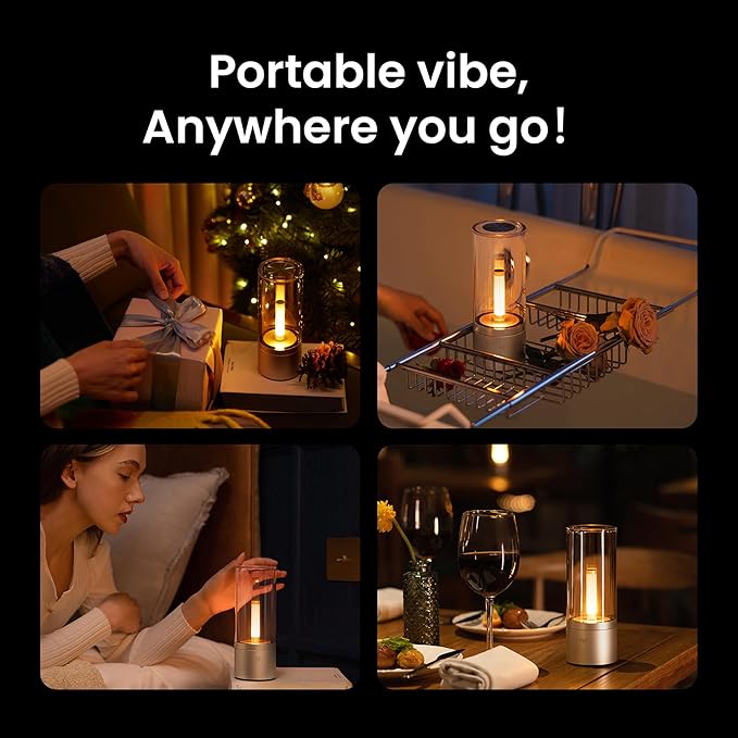 Small Table Lamp for Bedroom, Dimmable LED Night Light, Rechargeable Modern Candle Lamps for Living Room, 1800K Warm Light Portable Cordless Candlelight Gifts for Women, Home, Desk, Office, Room Decor