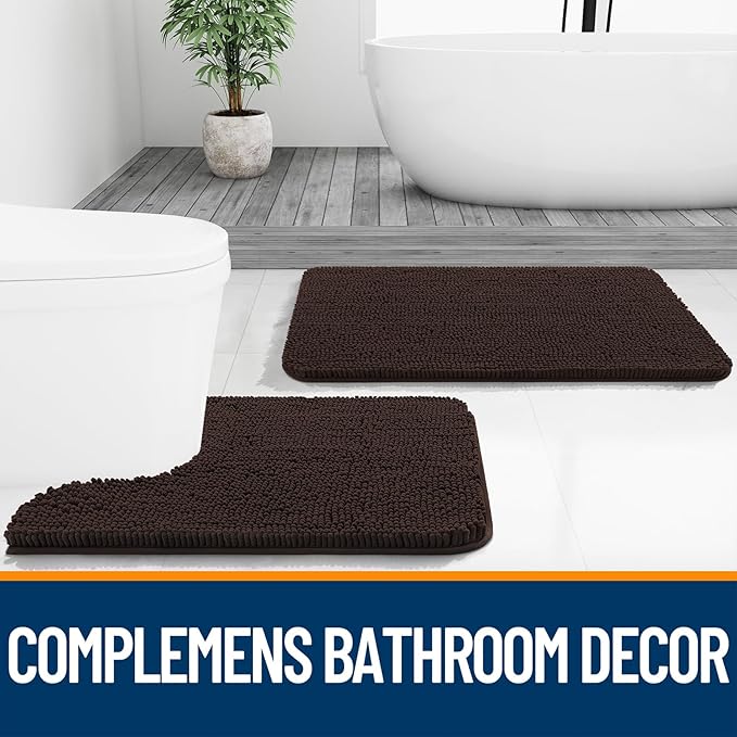 OLANLY Large Bathroom Rugs 40x24, Extra Soft Absorbent Chenille Bath Rugs, Rubber Backing Quick Dry, Machine Washable Bath Mats for Bathroom Floor, Tub and Shower, Home Decor Accessories, Brown