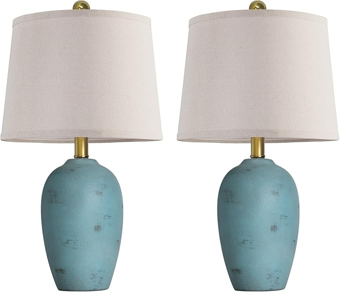 AIEAMPDO 21'' Set of 2 Coastal Small Ceramic Lamps for Bedroom, Traditional Nightstand Bedside Desk Table Lamp for Living Room Office Dorm, 2 Bulbs Included