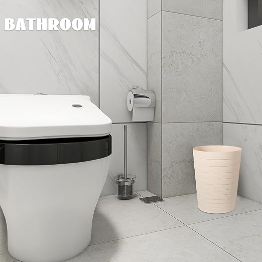 UUJOLY Small Bathroom Trash Can Wastebasket, Plastic Garbage Bin Container Basket for Bathrooms, Laundry Room, Kitchens, Offices, Kids Rooms, Dorms, Beige, 1.8 Gallon/2 Pack
