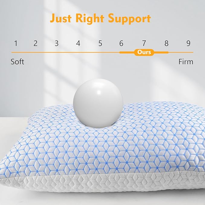 Love Attitude Firm Pillows Standard Size for Bed Shredded Memory Foam Pillows Adjustable, Cooling Pillow Soft and Supportive for Side Back Stomach Sleepers