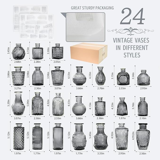 Mini Bud Vases As Wedding Centerpieces for Tables,Clear Bud Vases for Flowers,Small Flower Vases Suitable for Birthday Party,Anniversary,Wedding Reception,Baby Shower (Black, 24PCS)