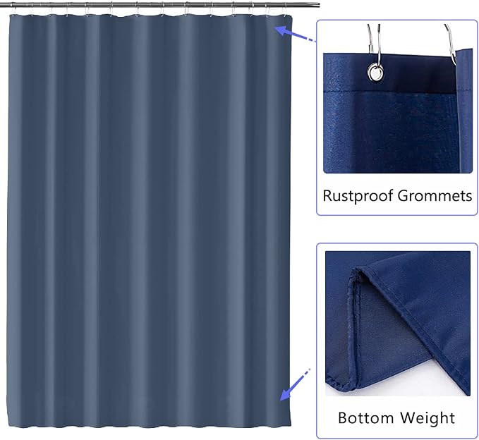 LLSCL Blue Fabric Shower Curtain Liner with Bottom Counterweight, Waterproof Hotel Quality, 72 x 72 Machine Washable