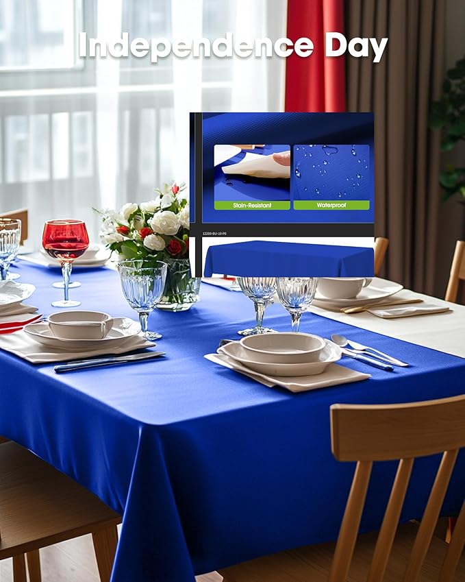 Pureegg Plastic Table Cloth Disposable 10 Pack, 54 x 108 Inch Table Cloths, Patriotic Decorations, Thanksgiving, Veterans Day Tablecloths, Rectangle, Plastic Cover, Leakproof & Sturdy, Navy Blue