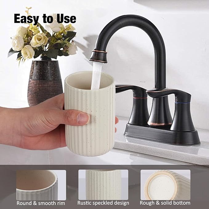 Ceramic Toothbrush Holders, Bathroom Tooth Brush Holder Set, Speckled Bathroom Cups Tumbler, Reusable Toothbrush Mouthwash Cup, Toothpaste Holder Toothbrush Organizer for Bathroom Counter