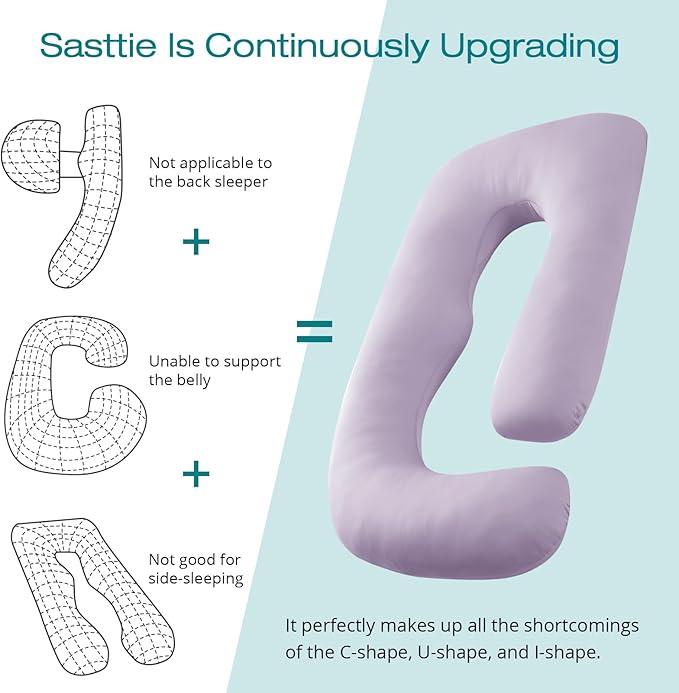 Sasttie Pregnancy Pillows for Sleeping, U Shaped Cooling Full Body Pillow with Removable Cover, Pregnant Women Must Haves, Maternity Essential, Lavender