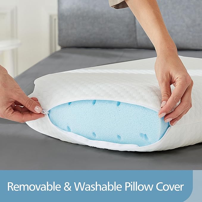 DUMOS Memory Foam Pillows for Sleeping, 1 Pack Bed Pillows for Adults with Washable Cover and Breathable Mesh, Gel Cooling Pillow for Back and Side Sleeper Support, White