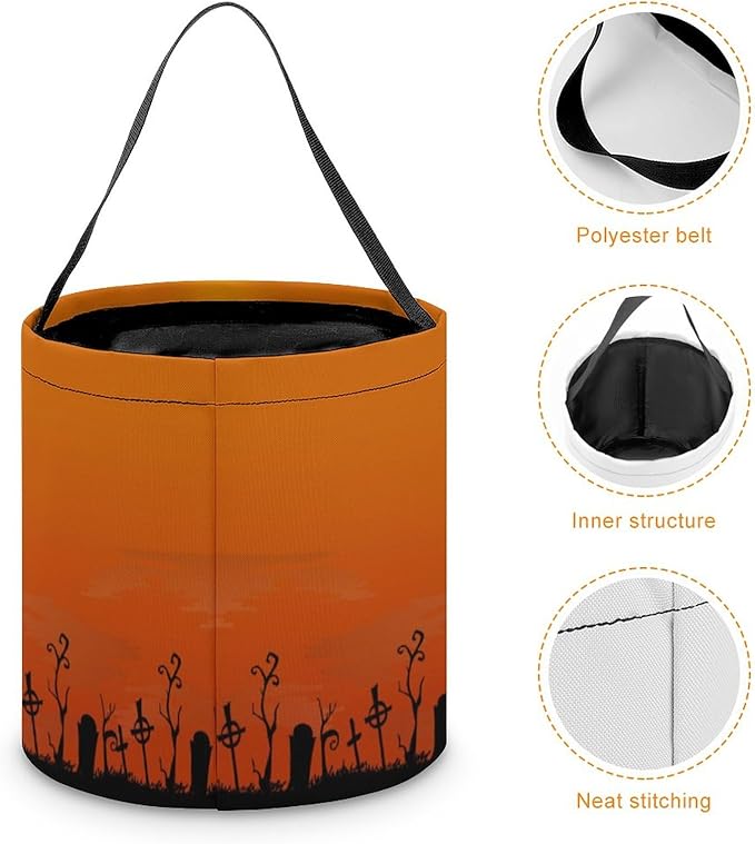 Personalized Halloween Trick or Treat Candy Bag with Name Custom Text Party Tote Bucket Halloween Candy Basket Gift (Bag-8)