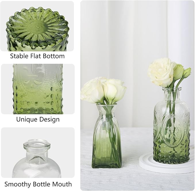 RUCKACE Bud Vases in Bulk 22 Green Glass Small Vases Flower Vase Bulk for Centerpiece Table Wedding Decorations Home Decor Party(Gradient Green 22 Pack)