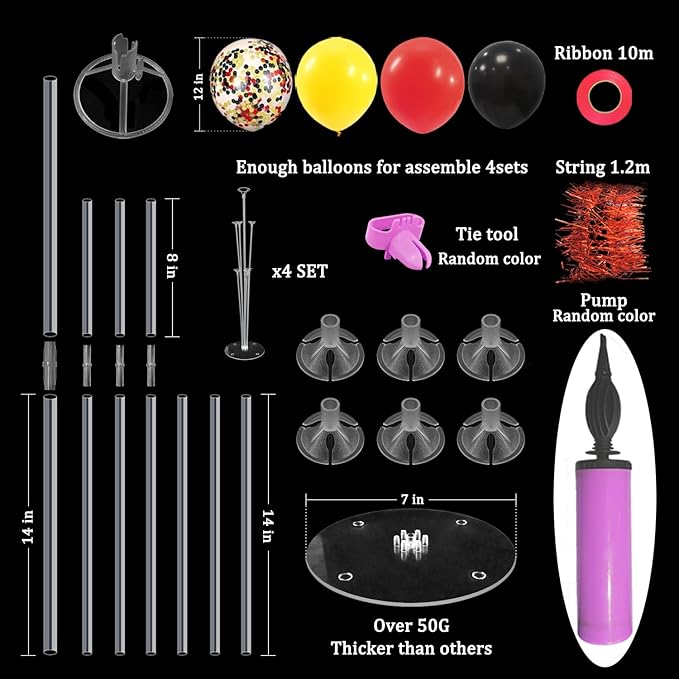 ZJDHPTY Red Yellow and Black Balloon Stand Centerpiece Table Decorations for Mouse Birthday Movie Night Party Decorations(Red yellow black set4)