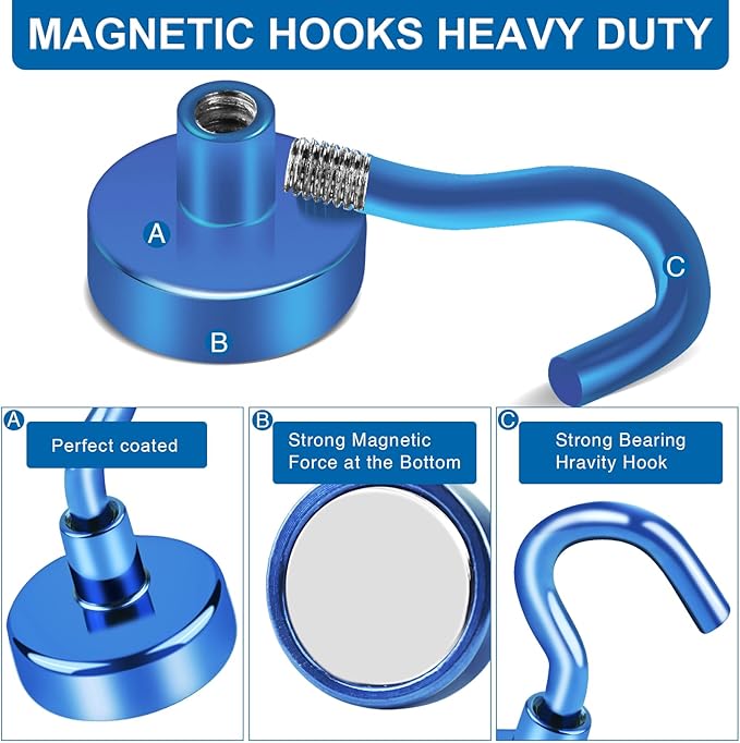 LOVIMAG Magnetic Hooks，30Lbs Magnet Hooks for Cruise Cabin, Cruise Essentials 2026 Hanging, Fridge, Classroom, Refrigerator, Ceiling, Office, Kitchen. Grill, Garage-12Pack，Bule