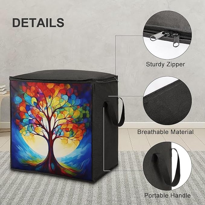 Large Storage Bags Tree Foldable Clothes Storage Containers with Zippers Bed Storage with Handles Dual Zippers for Comforters Clothes Blankets Pillows