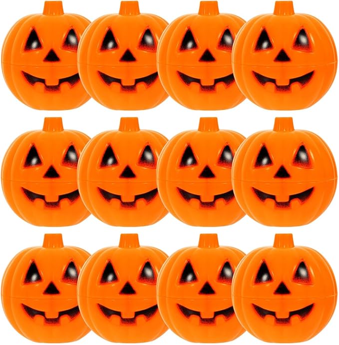 Cabilock 12pcs Halloween Pumpkin Containers Small Plastic Pumpkin Storage Box Bulk Mini Pumpkins Props Trick or Treat Candy Case Container for Halloween Decoration Party Supplies