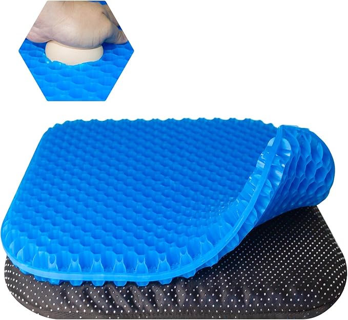 EVEME Gel Seat Cushion for Long Sitting with Non-Slip Cover, Soft & Breathable, Seat Cushion for Chair, Car, Office, Desk Chair, Wheelchair (17" x 15" x 1.2" - Blue)