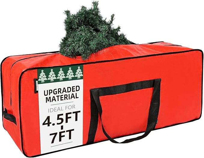 HOMEST Christmas Tree Storage Bag, Fits for 4.5-7ft Xmas Artificials, Zippered Bag with Reinforced Carrying Handles, Red (Bag Only）
