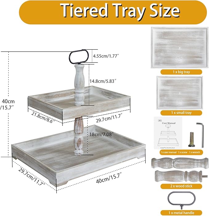 Decorative Tray - Cupcake Stand Two Tiered Tray Farmhouse Rustic 2 Tiered Serving Tray for Home and Kitchen Decor, Party, Weddings-Holiday Decoration Customizable Display Options