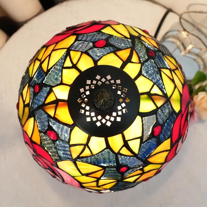 Tiffany Lamp Bedside Table Lamp-Nightstand,Stained Glass Lamp for Bedroom Dorm Living Kitchen, Aesthetic Cute Home Decor Gift (Rose)