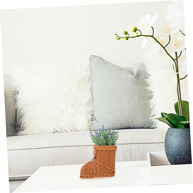 Zerodeko Imitation Rattan Woven Storage Basket Flower Holder Creative Tea Color Design Decorative Household Organizer for Home and Christmas Decoration