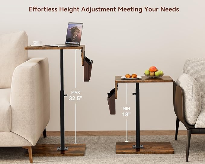 Vagusicc Sofa Armrest Tray Table for Couch - 360° Swivel Height Adjustable Side Table for Small Spaces, Snack Side Table for Bed or Chair, C Shaped End Table Snack Table for Eating Dinner Laptop