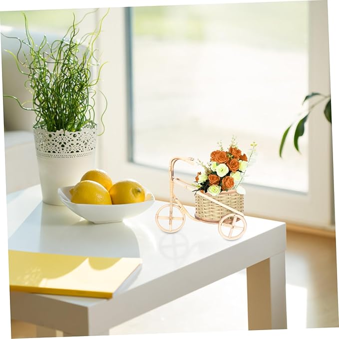 Hemobllo Bamboo Woven Storage Basket Bicycle Handle Mini Tricycle Basket Woven Decor Living Room Accessory