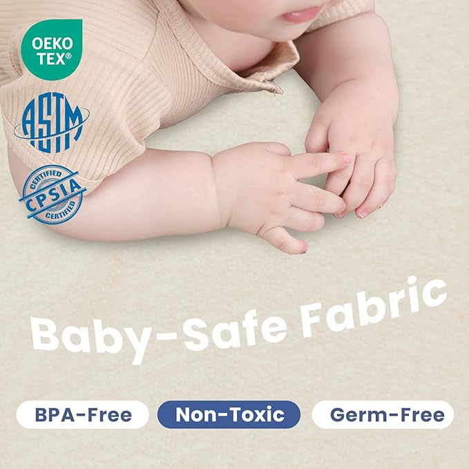 Huloo Sleep Ultra Soft Baby Play Mat for Floor, 1.3" Thick Elasti-Foam 65x50 Play Mat for Playpen,Water-Repellent Coral Velvet for Tummy Time, Non-Slip Backing,Safe for Toddlers & Infants（Cream）