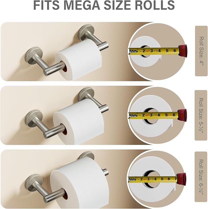 POKIM Brushed Nickel Toilet Paper Holder, Stainless Steel Double Post Pivoting Wall Mount Holder, Fits Mega Large/Jumbo Rolls, Commercial Bathroom Tissue Dispenser for Home & Commercial Use