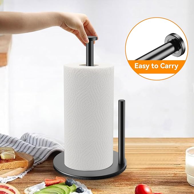 Paper Towel Holder Countertop, Kitchen Roll Holder, Stainless Steel Paper Towel Holder for Kitchen Organize, Standing Sliver Paper Roll Dispenser with Weighted Base