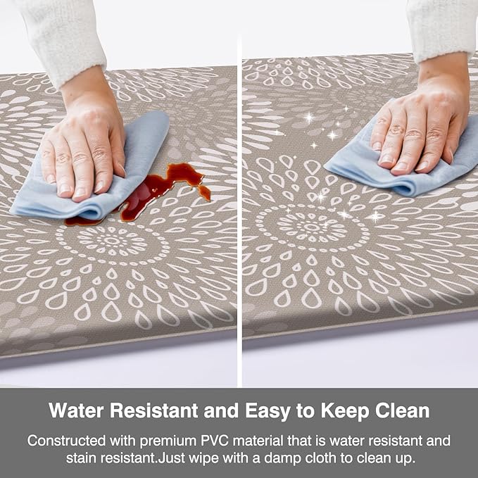 LuxStep Kitchen Mat Cushioned Rugs Anti-Fatigue Mats for Kitchen Floor,Waterproof Non-Slip Mats and Rugs Set for Office,Floor,Laundry 17.3"×30"+17.3"×70",Khaki