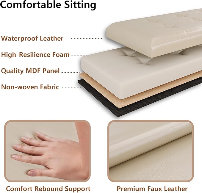 JIUYOTREE 31.5 Inches Ottoman with Storage Bench, Foldable Footstool, Ottoman Foot Rest, End of Bed Bench, Multi-Functional Seat, Storage Chest for Living Room, Bedroom, Entryway (Ivory)